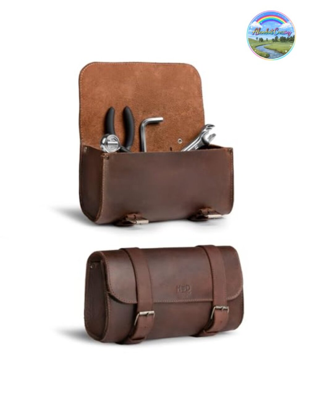 Full Grain Leather Motorcycle Handlebar Bag with 2 Straps, Tool Organizer,